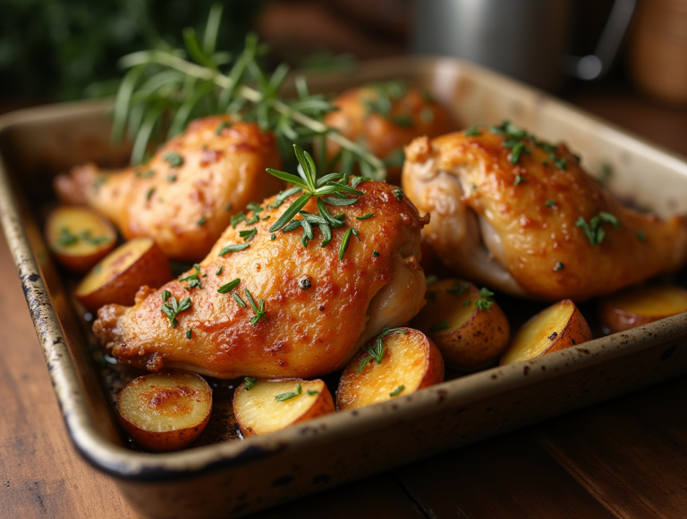 baked chicken thighs and potatoes