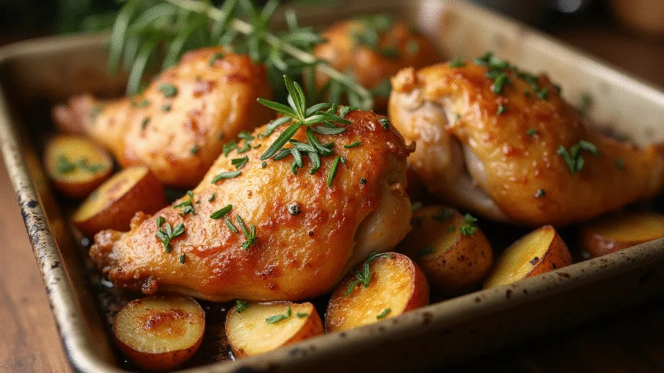 baked chicken thighs and potatoes