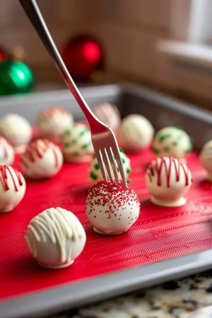 Step by step making Little Debbie Christmas Tree Cake Truffles