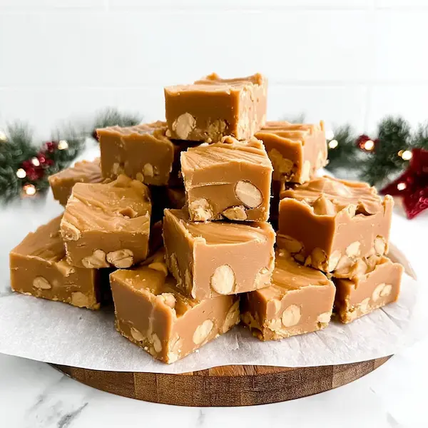 Selection of no bake Christmas desserts including peanut butter fudge, chocolate bark, and festive truffles on a holiday platter
