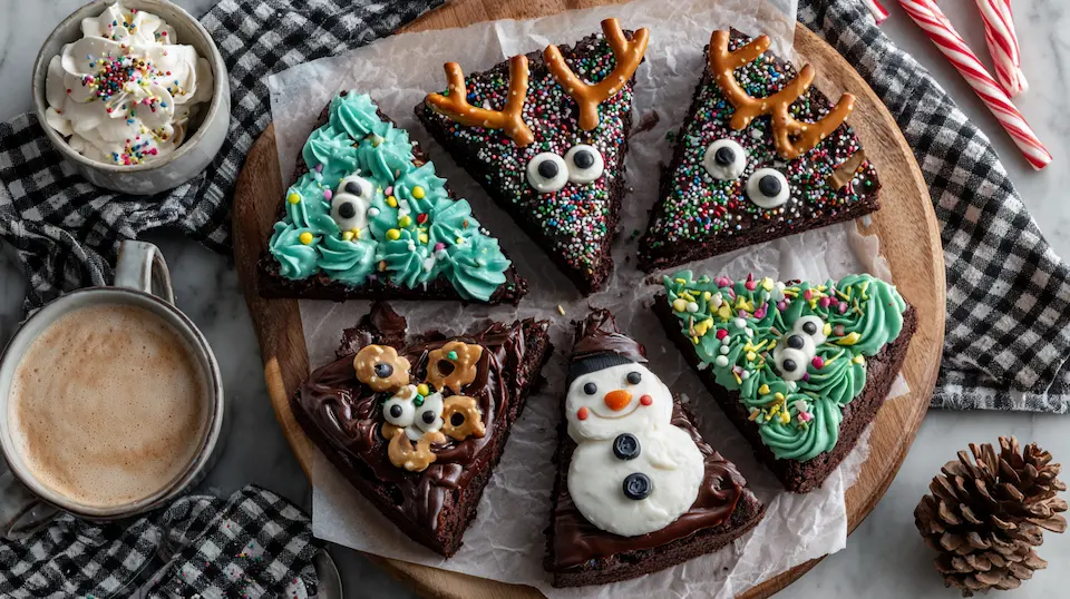 Frosted Christmas Brownies recipe with cream cheese frosting and holiday sprinkles