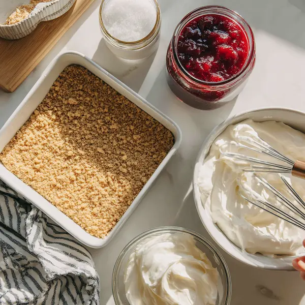 Mixing softened cream cheese and sugar for no-bake cheesecake filling