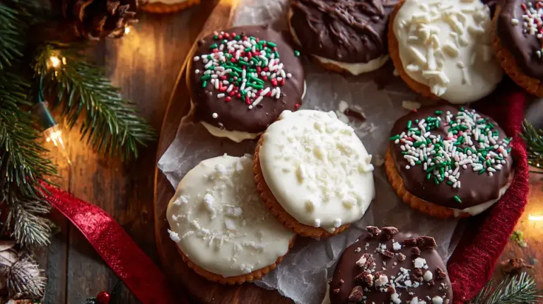 Step-by-step collage showing how to make no-bake Ritz Cracker Cookies with peanut butter and chocolate