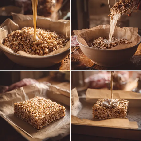 Mixing marshmallows and rice cereal in a bowl for Reindeer Rice Krispie Treats preparation
